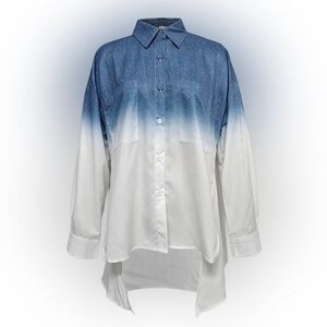 UOOZEE Hi-Lo Ombre Button-Down Shirt Blouse